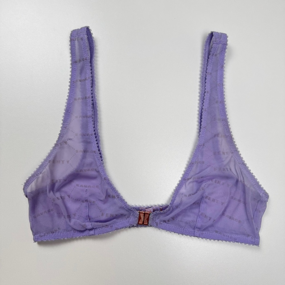 Savage x Fenty Flocked Logo Bralette Purple Sheer Mesh Lingerie Festival Y2K